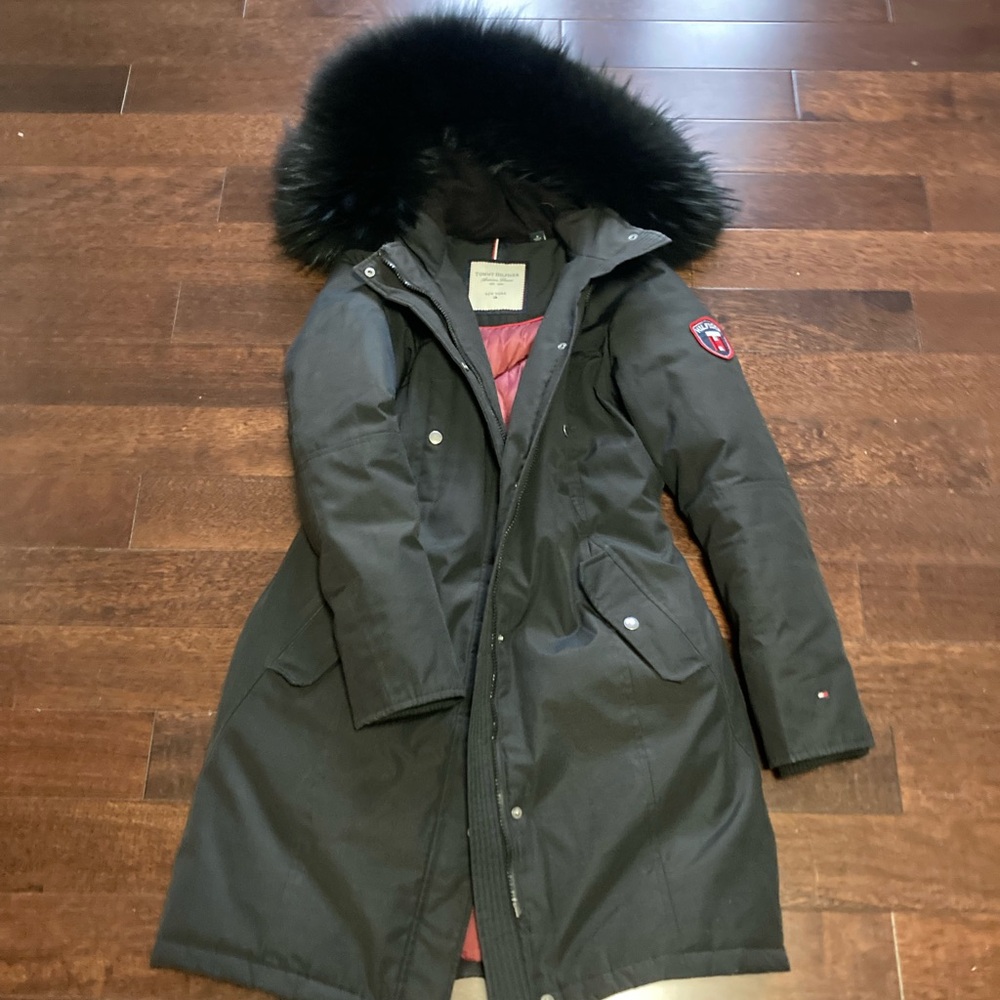 Women's Black Parka with Fur Hood Tommy hilfilger